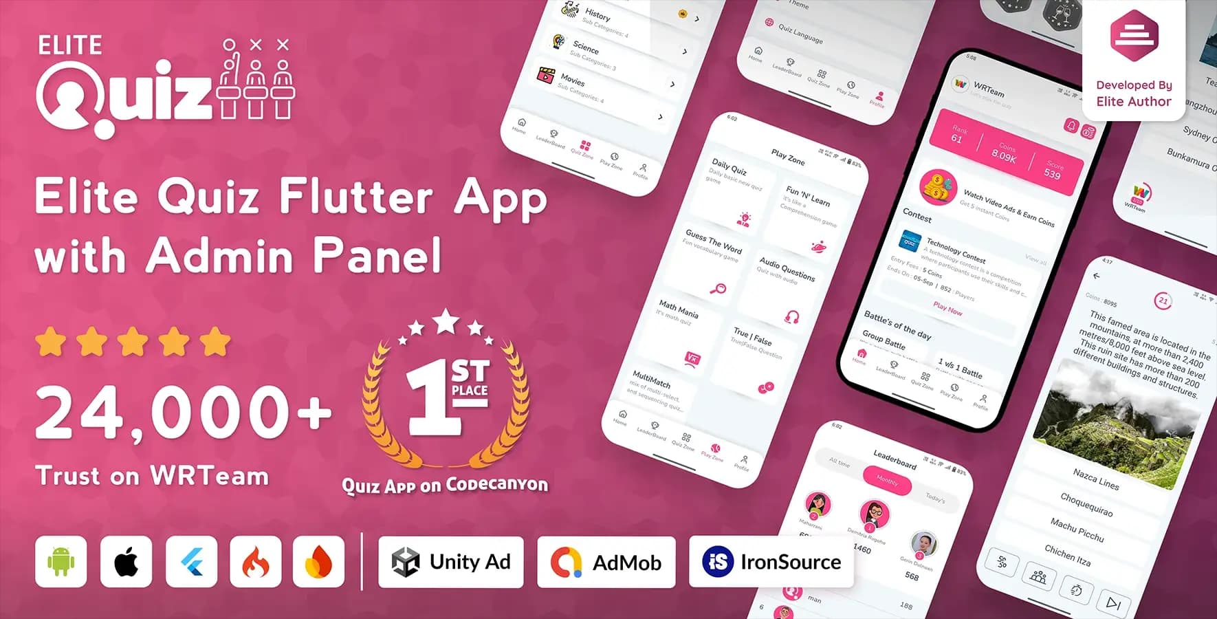 Elite Quiz - Trivia Quiz | Quiz Game - Flutter Full App + Admin Panel