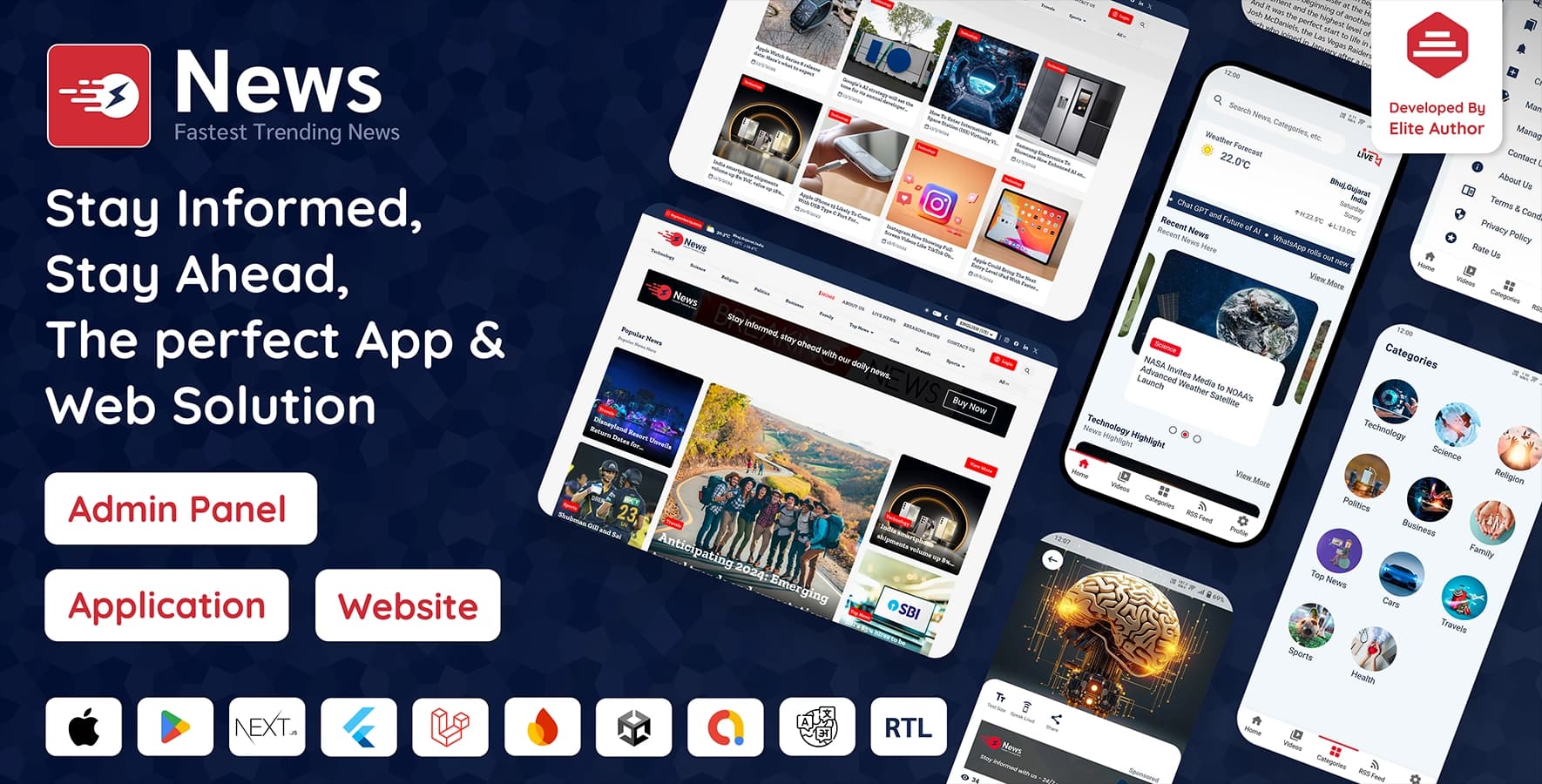 News App and Web - Flutter News App for Android and IOS App | News Website with Admin panel