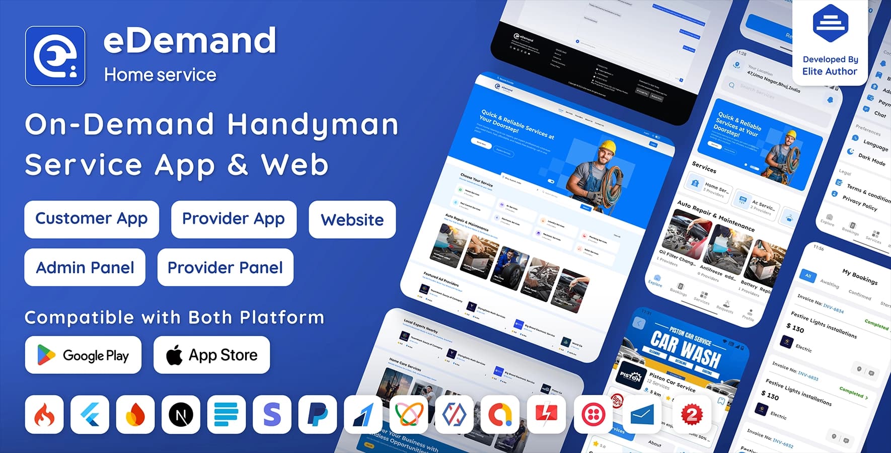 eDemand-Multi Vendor On Demand Handy Services, Handyman with Flutter App | Admin panel | Web Version
