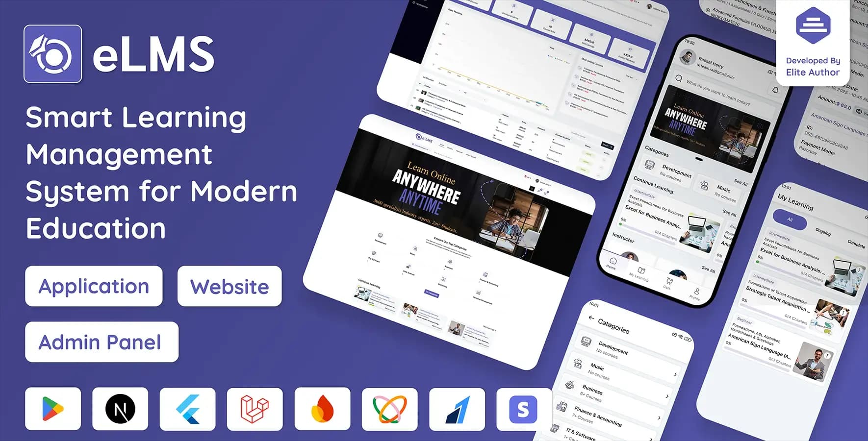 eLMS - Online Learning Management System LMS | Flutter App with Laravel Admin Panel | Next.js Web