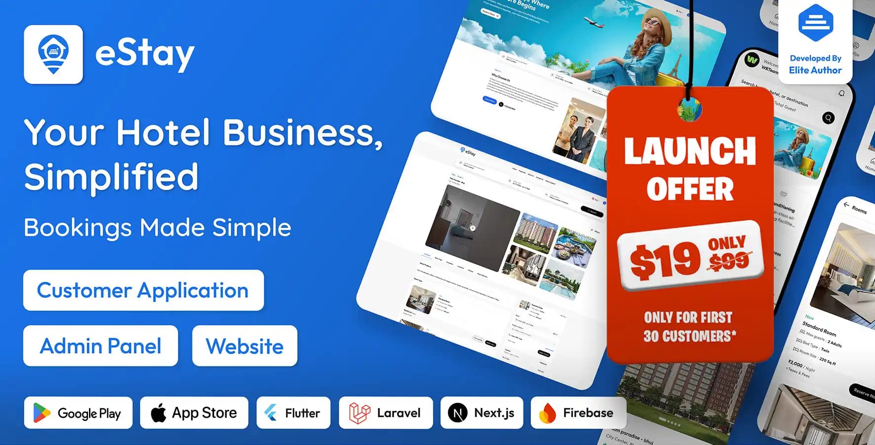 eStay - Hotel Booking & Management System with Flutter App, PWA Web & Laravel Admin