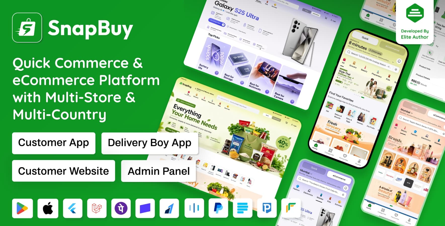 SnapBuy - Hyperlocal Quick Commerce & eCommerce Platform with Multi-Store & Multi-Country