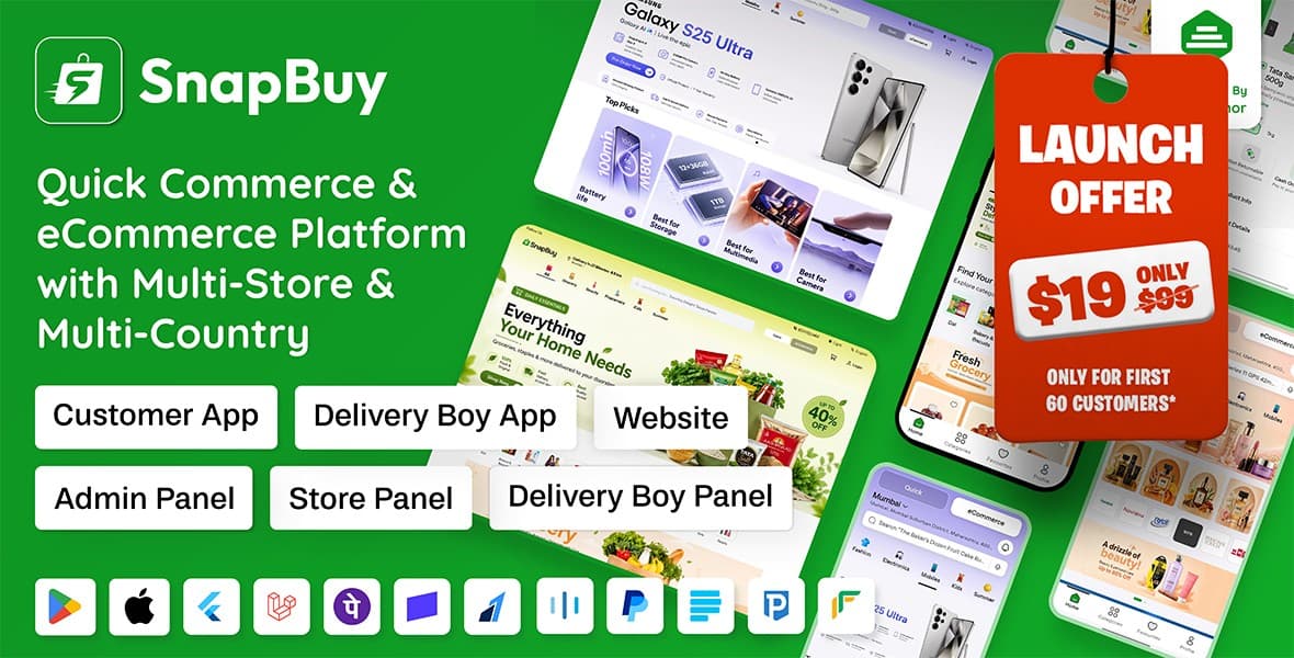 SnapBuy - Hyperlocal Quick Commerce & eCommerce Platform with Multi-Store & Multi-Country