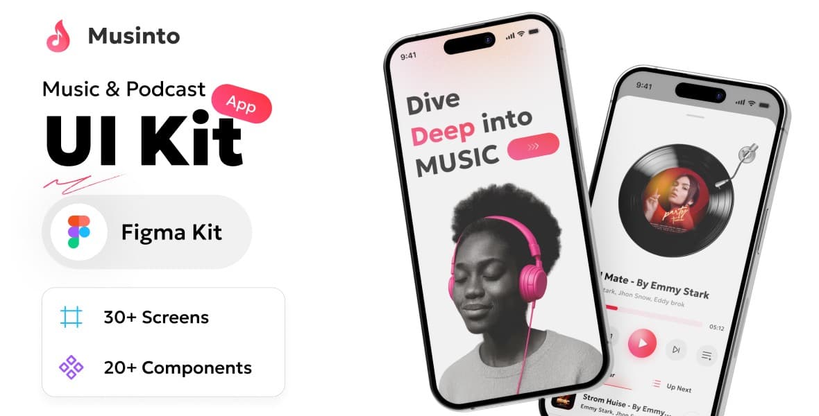 Musinto - Music & Podcast Mobile App UI Kit