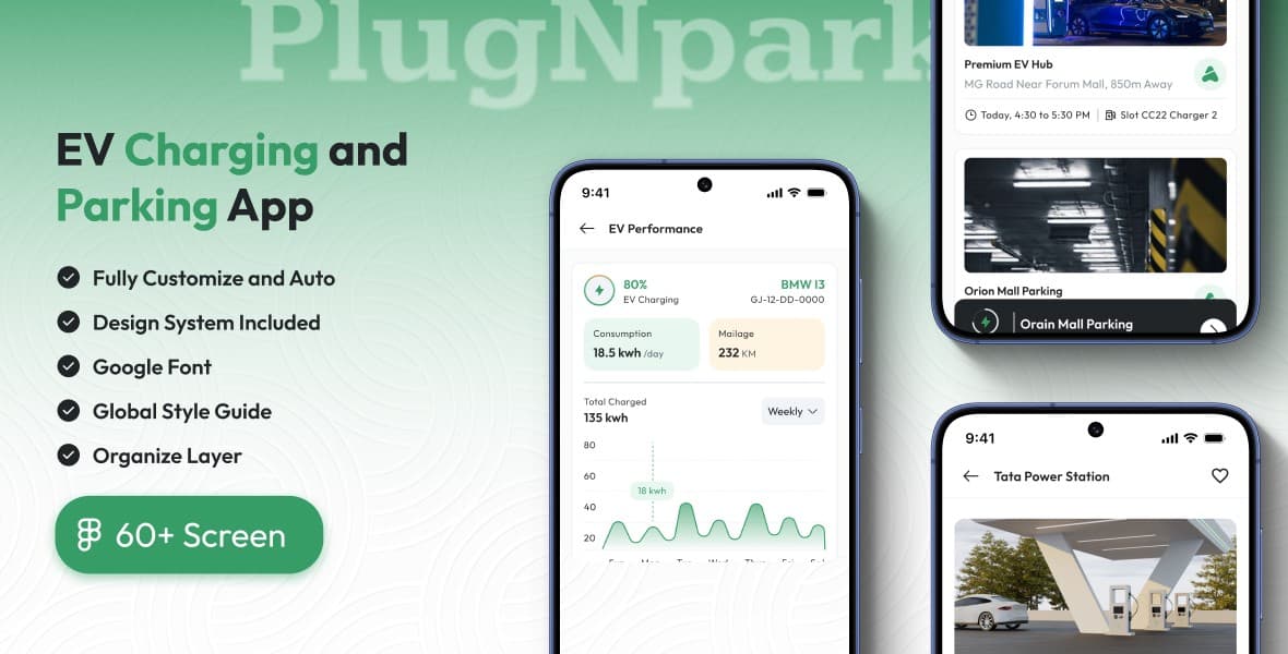 PlugNpark - EV Charging & Parking App UI Kit