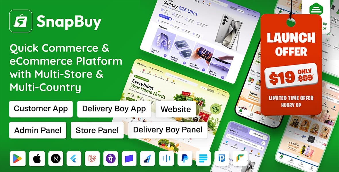 SnapBuy - Hyperlocal Quick Commerce & eCommerce Platform with Multi-Store & Multi-Country