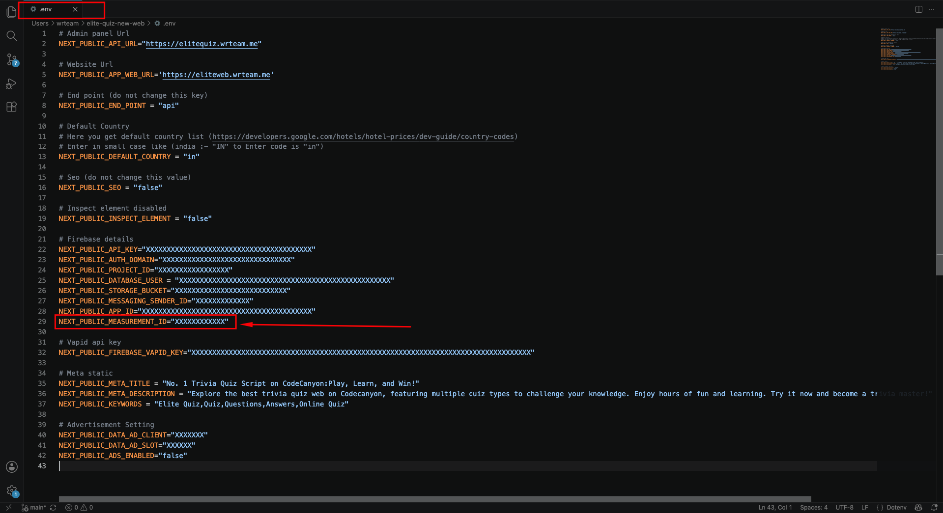 measurementId paste in .env file in code