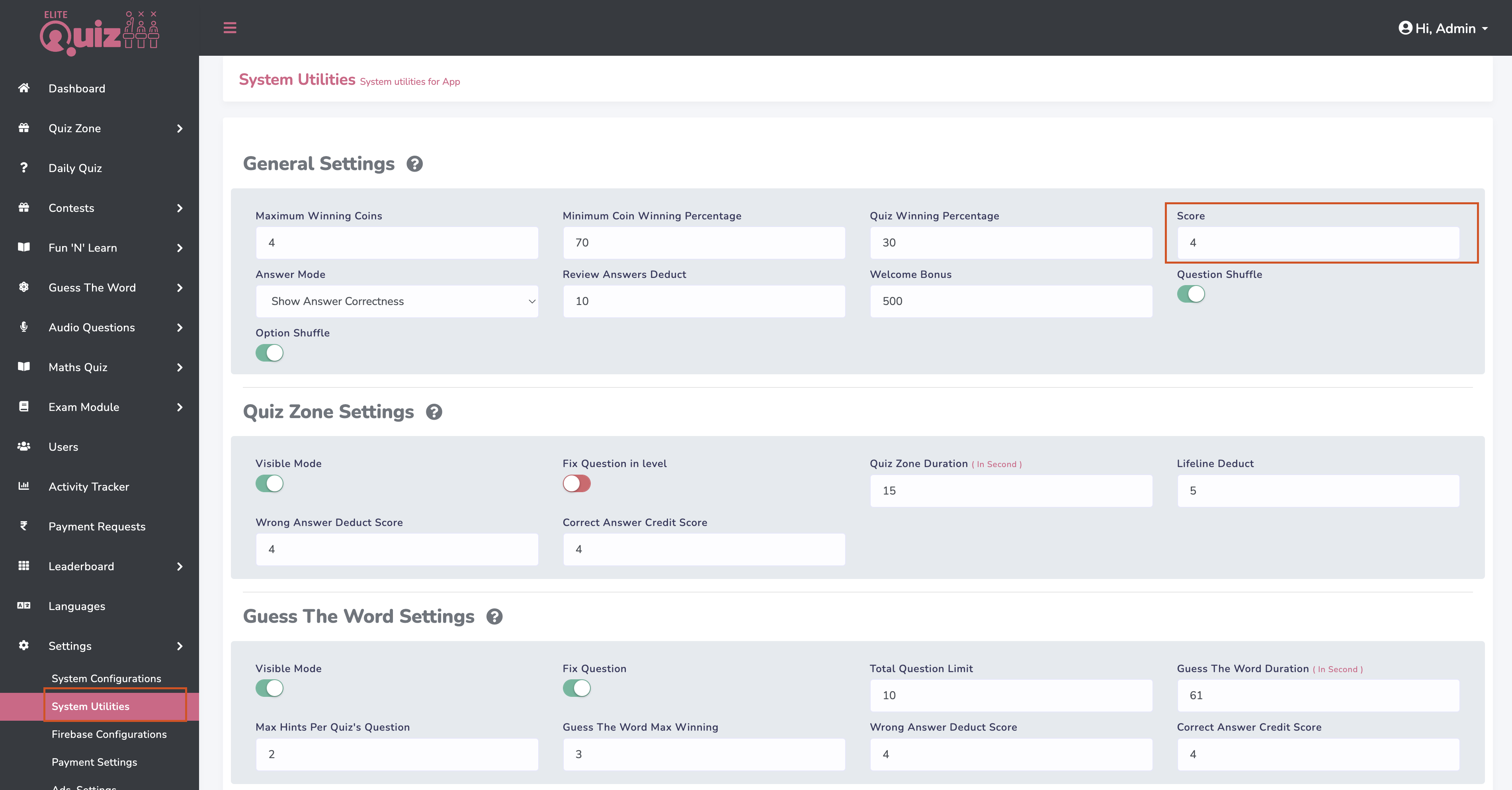 Score Configuration