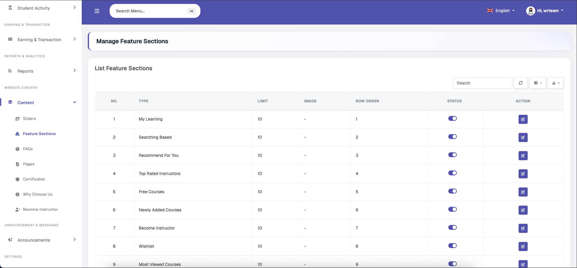 Feature Sections