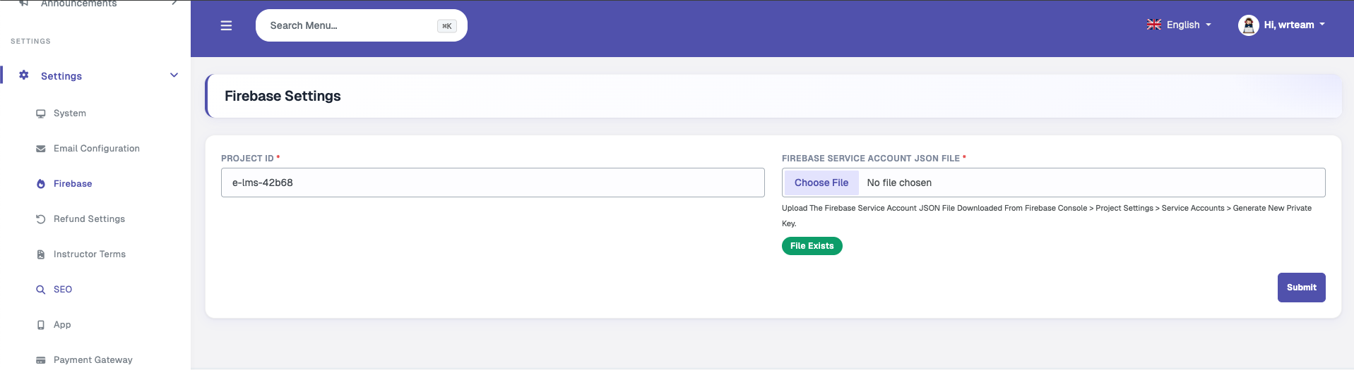 Firebase Settings