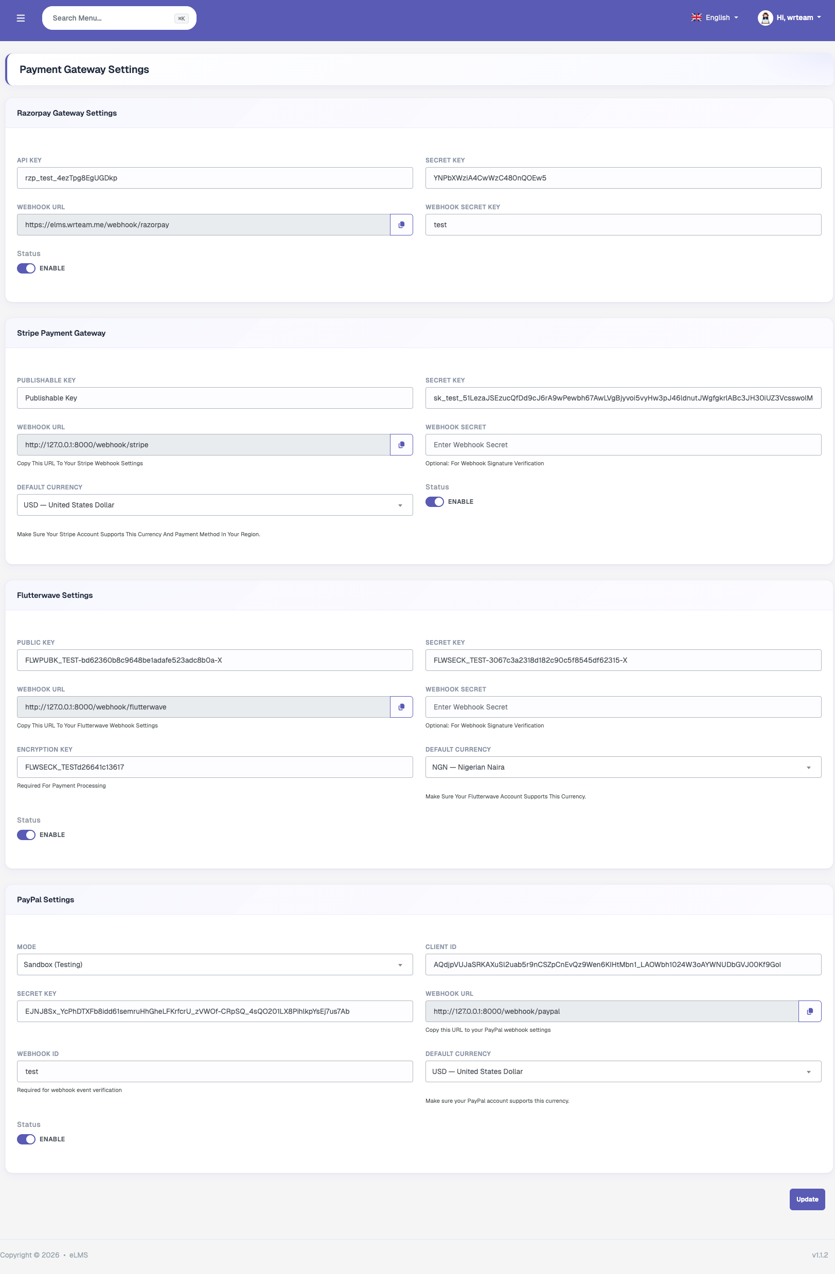 Payment Gateway Settings