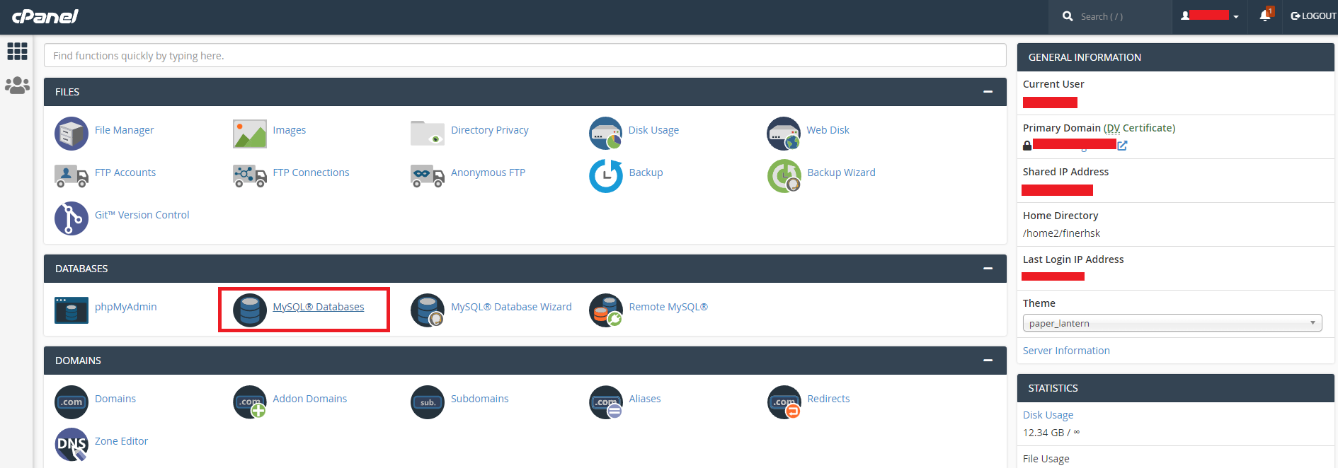 cPanel Database