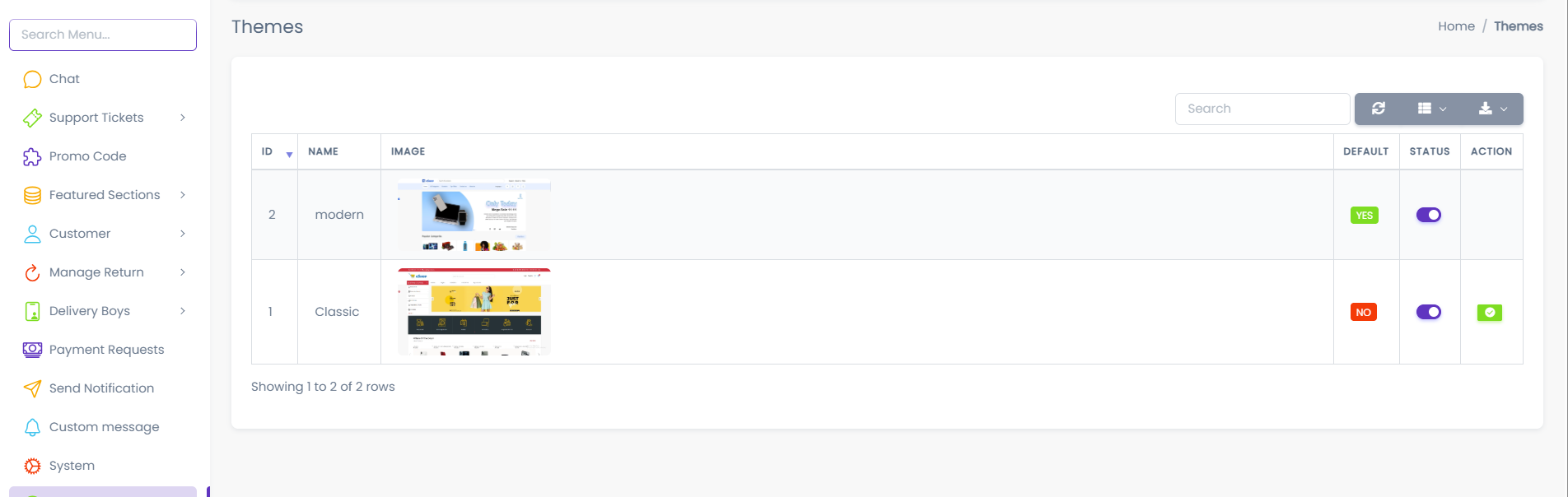 Themes Page
