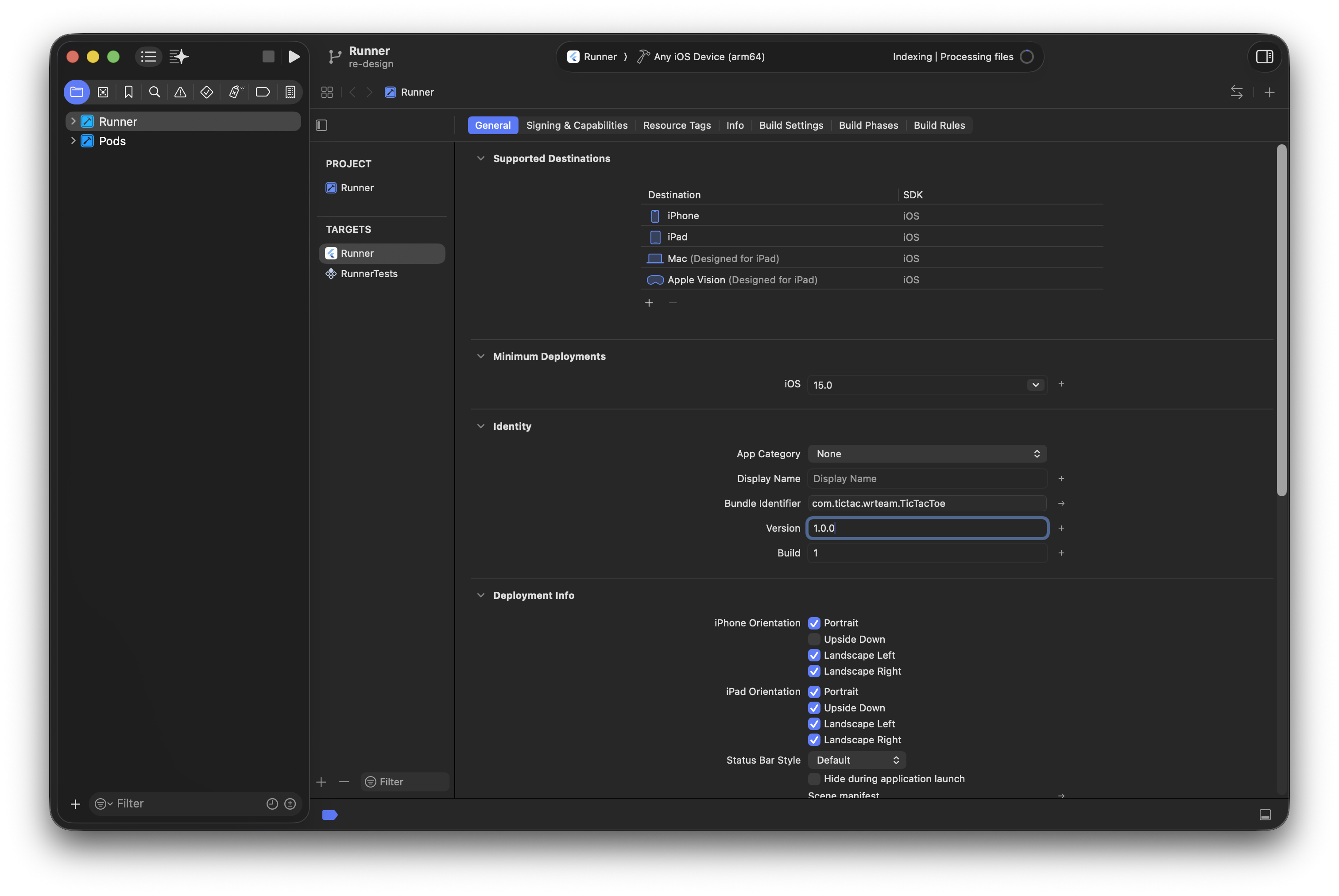 Xcode General tab Version and Build fields